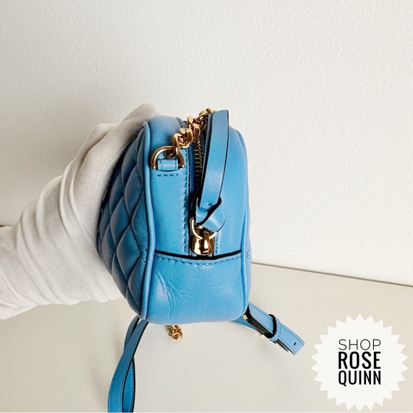VERSACE | All- Inclusive La Medusa Blue Quilted Lamb Leather Chain Crossbody - Picture 7 of 11